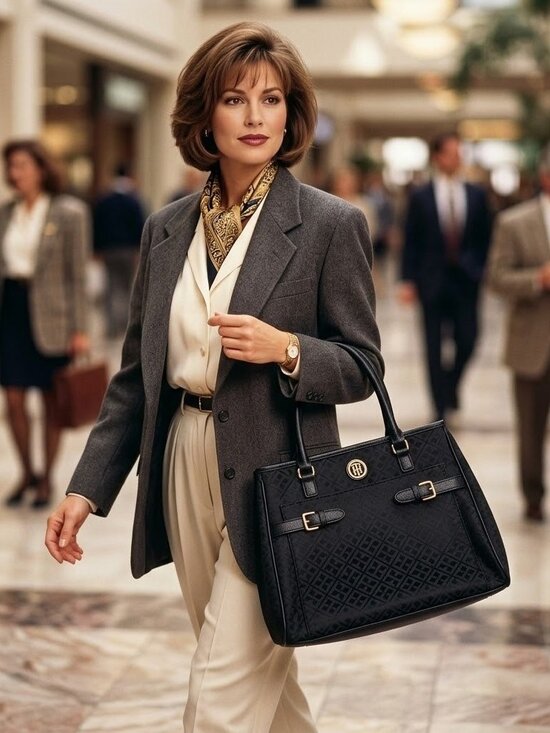 Tommy Hilfiger Handbags - Tommy Hilfiger Womens Medium Satchel Black Jacquard Monogram Bag Iconic Preppy